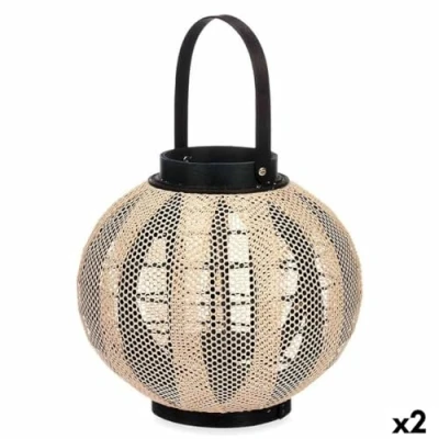 Afbeelding van Kaarshouder Lykta Met handvat Beige Hout Stof 30 x cm (2 Stuks)