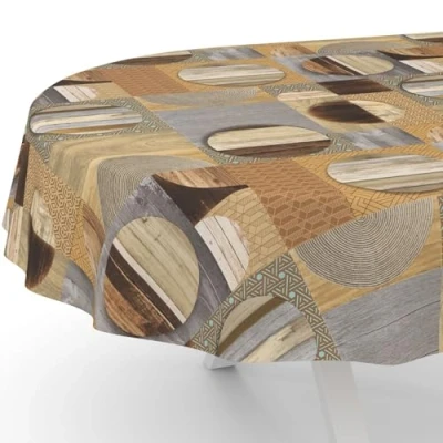 Afbeelding van ANRO Wasdoek tafelkleed, afwasbaar, tuintafelkleed, waterafstotend, ovaal, 240 x 140 cm, snijrand, hout, patchwork, bruin