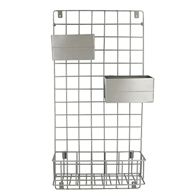 Afbeelding van KC Blue Wandrek Metaal Wand Organizer Rooster Muurrek met Verwijderbare Opbergvak 2 Dozen en 4 Ophanghaken
