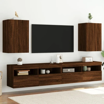 Afbeelding van Tv wandmeubels 2 st 40,5x30x60 cm bewerkt hout bruineikenkleur