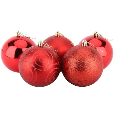 Afbeelding van 5 100mm (4&quot;) Grote Kerstballen Glanzend, Mat en Glitter Ontwerp Kerstversiering (Rood)