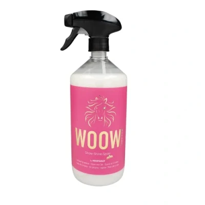 Afbeelding van HOOFGOLD woow Staart en manenspray voor paarden, 1000 ml, milde verzorging, lost knopen op, lichte kambaarheid, volume glans met het effect