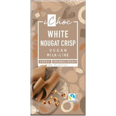 Afbeelding van iChoc White Nougat Crisp Chocoladereep 80GR