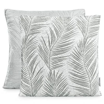 Afbeelding van AmeliaHome 2 kussenslopen tweezijdig ultrasoon stiksel 45 x cm plantenpatroon grijs wit Tropical Bonaire
