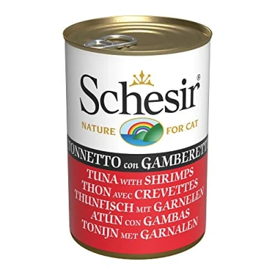 Afbeelding van Schesir, Natvoer voor volwassen katten met smaak, tonijn garnalen, bereid in zachte gelei, totaal 0,84 kg (6 blikjes à 140 g)