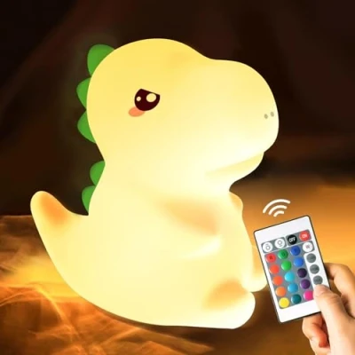 Afbeelding van One Fire nachtlampje voor kinderen, 16 kleuren, led dino, borstvoedingslicht, dimbaar, 1200 mAh kindernachtlampje, babynachtlampje, kinderkamer, bedlampje de kinderkamer