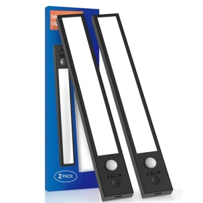 Afbeelding van Bewegingssensor led verlichting, keuken onder kast nachtlampje, 2500 mAh batterij oplaadbare lamp, USB voeding, voor hal, kledingkast, kast, pak van 2, Zwart