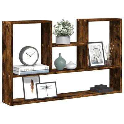 Afbeelding van Wandschap 99x15x60 cm bewerkt hout gerookt eikenkleurig