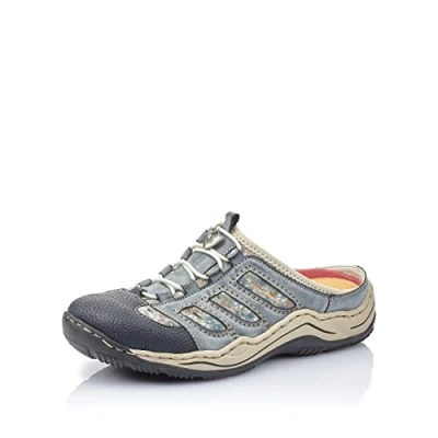 Afbeelding van Rieker L0555 damesslippers, losse inlegzool, blauw 16, 42 EU