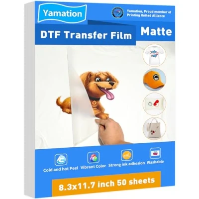 Afbeelding van Yamation DTF transfer Film: A4 (210 mm x 297 mm) 50 vellen premium dubbelzijdige matte afwerking PET transferpapier direct naar film papier fort shirts, wit (A4 vellen)