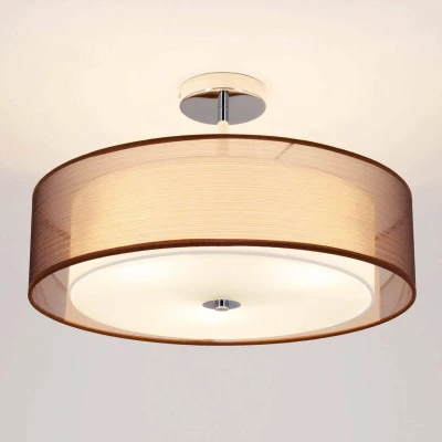 Afbeelding van Lindby plafondlamp 3 lichts metaal, textiel, glas H: 27.5 cm E27 chroom, bruin, wit