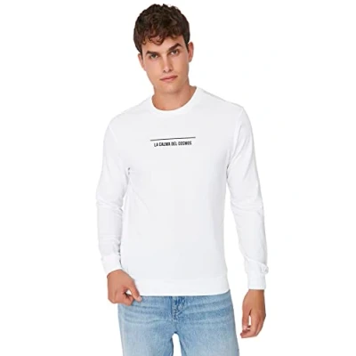 Afbeelding van Trendyol Heren ronde hals met slogan Regular sweatshirt, wit, XXL, Kleur: XXL grote maten