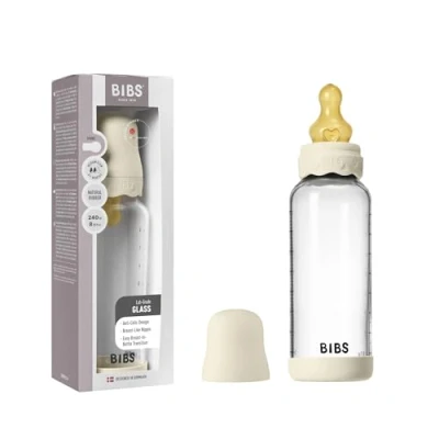 Afbeelding van BIBS Boheme glazen fles, 240 ml, anti koliek, ronde zuiger van natuurlijk rubberlatex, bevordert de natuurlijke borstvoeding, ivoor