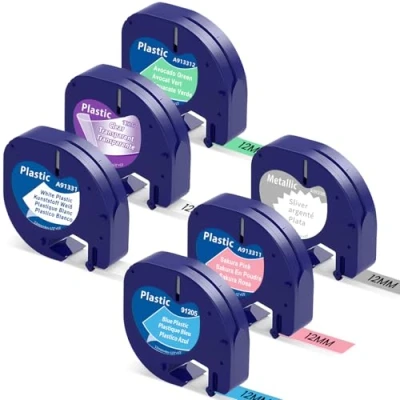 Afbeelding van Markurlife etikettenband Compatibel met DYMO Letratag Plastic 12 mm x 4 m Letra Tag XR LT 100H 100T QX50 2000 banden Transparant/wit/zilver/blauw/roze/groen
