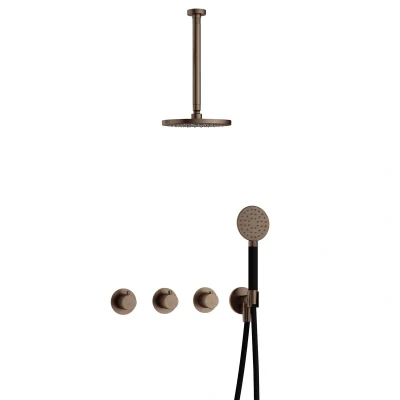 Afbeelding van Hotbath Cobber Regendoucheset IBS70 Verouderd Messing Ronde handdouche 20cm Hoofddouche 30cm Plafondbuis Handouche met wandhouder