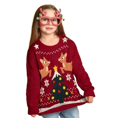 Afbeelding van United Labels Kersttrui voor kinderen, rendieren, rood, ugly christmas sweater, trui, gebreide wintertrui jongens en meisjes, 98 104