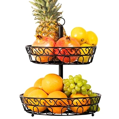 Afbeelding van Chefarone Fruit Etagère 2 Laags Fruitmand Fruitschaal Groentemand Opberger Metaal Zwart