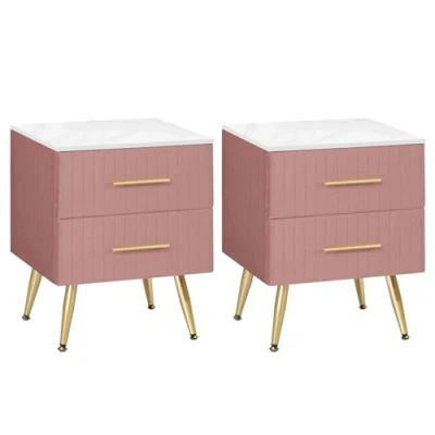 Afbeelding van WOLTU TS134rs Nachtkastje, set van 2 stuks, met laden, voor slaapkamer en woonkamer, MDF, eenvoudige installatie, 40,5 x 41 51 cm, fluweel, roze