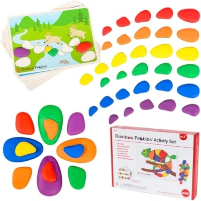 Afbeelding van EDX Education 13206 Rainbow Pebbles Activity Set Sorting and Stacking Construction Early Math Activity, 48 Fill In Cards