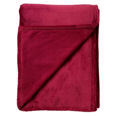 Afbeelding van Dutch Decor CHARLIE Plaid 200x220 cm extra grote fleece deken effen kleur Red Plum donkerroze