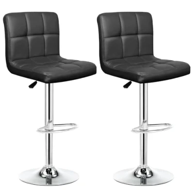 Afbeelding van IntimaTe WM Heart Barkrukken set van 2, barstoelen ontbijt eetkamerkrukken voor keuken Counter Island, verstelbare draaibare gaslift, chroom voetsteun, PU leer (zwart)