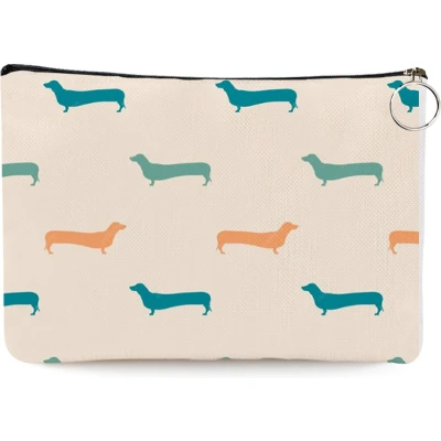 Afbeelding van Teckel etui toilettas make up tas linnen wit hond 25x17cm teckelprint