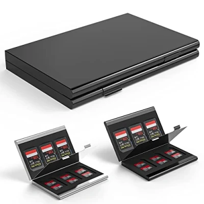 Afbeelding van AYCLIF Aluminium geheugenkaarthouder, stootvaste geheugenkaarthouder voor 12 micro SD, SDXC, SDHC TF kaarten en 6 SDXC (zwart)