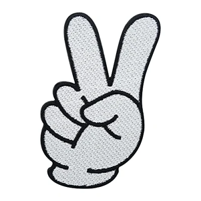 Afbeelding van Witte cartoon Hand Peace Teken patch om op te strijken Comic Patches, Retro strijkplaatje, Hippie opstrijkbaar, vrede Finally Home