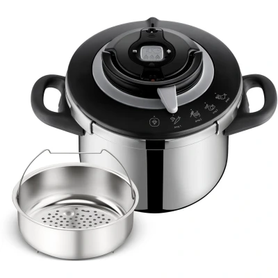 Afbeelding van Tefal snelkookpan Clipso+ CHEF, 6 liter 4 kookprogramma’s, veiligheidsniveaus, afneembare timer