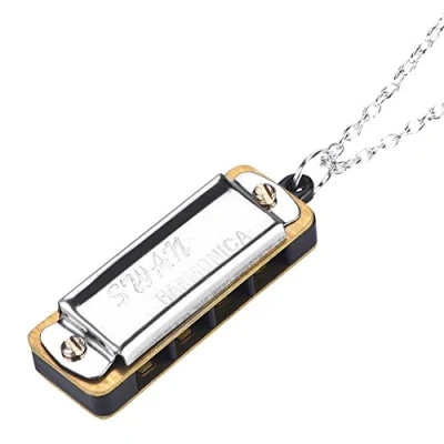 Afbeelding van Mini Harmonica, Necklace Key of C 4 Holes 8 Tones Harmonica Portable Mouth Organ for Kids Beginner(Silver)