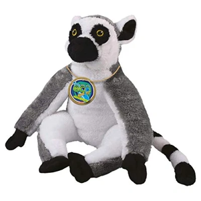 Afbeelding van EcoBuddiez Ringstaartmaki van Deluxebase. Medium zacht, pluche speelgoed 20 cm gemaakt gerecycleerde plastic flessen. Schattig, eco vriendelijk knuffel geschenk voor kinderen en peuters.