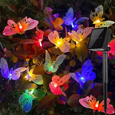 Afbeelding van Lichtsnoer op zonne energie Buiten, ZVO 12 LED Solar String Lights Outdoor Lichtslingers, 8 Modi IP65 Waterdichte Multi Kleur Vlinder Fairy Licht Verlichting voor Thuis Tuin Feest Kerstmis Decoratie
