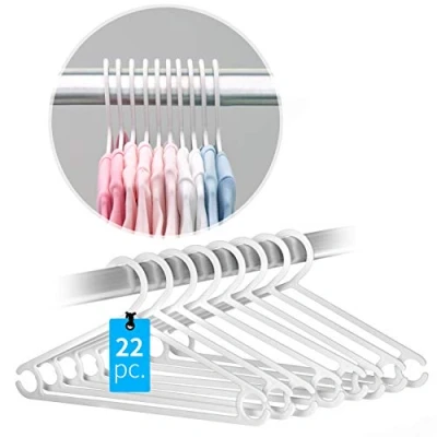 Afbeelding van LaLoona Baby Kledinghangers Set 22 x Kunststof Kleerhangers voor en Kinderkleding met Anti Slip Broeklat Wit