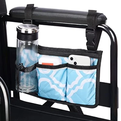 Afbeelding van supregear Rolstoel Armsteun Tas, 6 Zak Walker Organizer Tas met Reflecterende Strepen en Flessenhouder voor Elke Rolstoel, Scootmobiel, Rollator, Rollator Draagaccessoires, Blauw