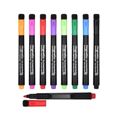 Afbeelding van Willingood Foliestift afwasbaar, 8 stuks, whiteboardmarker, droog afwisbaar, whiteboardstiften, magnetisch, marker met spons, ronde punt, wismarker gum
