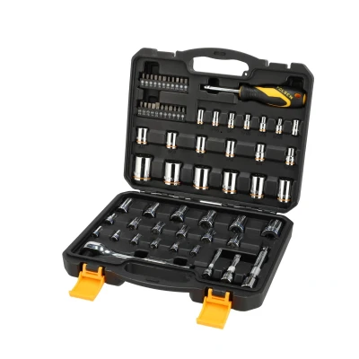 Afbeelding van Tolsen Doppenset 65 delig Industrial Gereedschapskoffer gevuld Metrisch &amp; Inch 1/2&quot; Doppenset, 1/4&quot; 3/8&quot; Bitset Incl. Ratelsleutel, Adapters en Accessoires