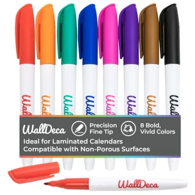 Afbeelding van WallDeca Wet Erase Overhead Transparency Markers, Fine Point, Diverse Kleuren, 8 Count, Werkt voor Gelamineerde Kalenders