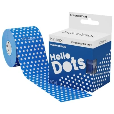 Afbeelding van Kintex Kinesiologie Tape DESIGN EDITION [Hello Dots Blue] 5cm x5m, fysio tape, elastisch, waterbestendig, huidvriendelijk