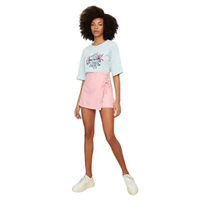 Afbeelding van Trendyol Blauwe Geweven Korte Rok Met Veters En Oogjesdetail Twoaw21Sr0038