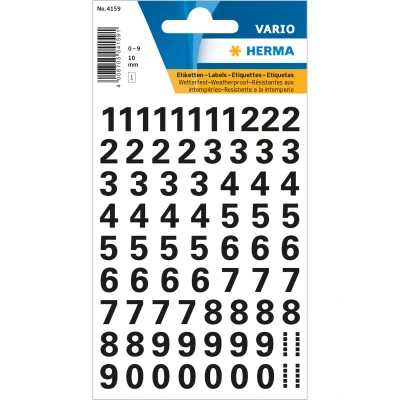 Afbeelding van 10x Herma Getallen 10 mm 0 9 watervast folie zwart 1 vel