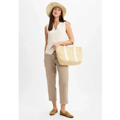 Afbeelding van Marc O&#039;Polo dames Mid waist loose fit broek met trekkoord in de kleur Zand, maat: 34