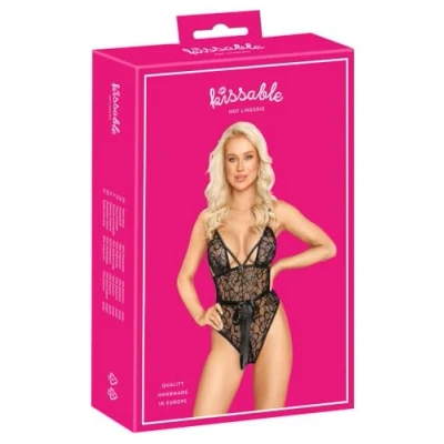 Afbeelding van Elegante Kanten Body Met Strik Zwart Kissable
