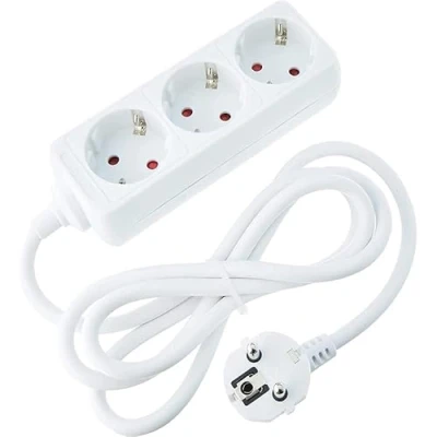 Afbeelding van Witte stekkerdoos, 3 stopcontacten, zonder schakelaar, met 3G kabel, 1,5 mm², 5 m, Duitse stekkerdoos (3 m)