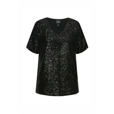 Afbeelding van Ulla Popken À Paillettes COL EN V ET Manches Courtes Blouse, Dames, Maat: 42/44, Black