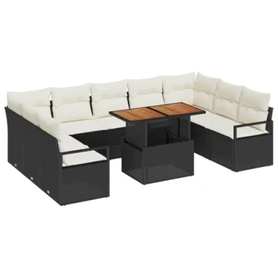 Afbeelding van vidaXL 10 delige Tuin Sofa Set met Kussens Zwart Poly Rattan