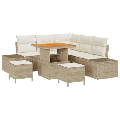 Afbeelding van vidaXL 8 delig Tuin Sofa Set met Kussens Beige Poly Rattan Acacia