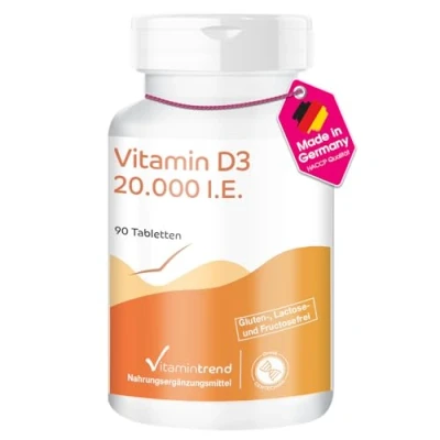 Afbeelding van Vitamine D3 20000 IE 90 tabletten hoge dosering slechts 1 tablet per 20 dagen Cholecalciferol Vitamintrend®