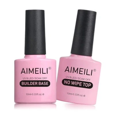 Afbeelding van AIMEILI Top Coat en 7 in 1 Clear Builder Base Gel Set UV LED Nagellak voor Nagelverlenging, Verbetering, Sticky Rhinestone Manicure 2x10ml