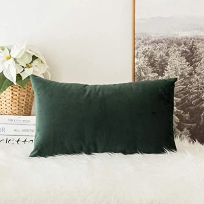 Afbeelding van MIULEE Fluweelzachte decoratieve luxueuze vierkante kussensloop voor woonkamer, bank, slaapkamer, met onzichtbare rits, 30 x 50 cm, 1 stuk, donkergroen