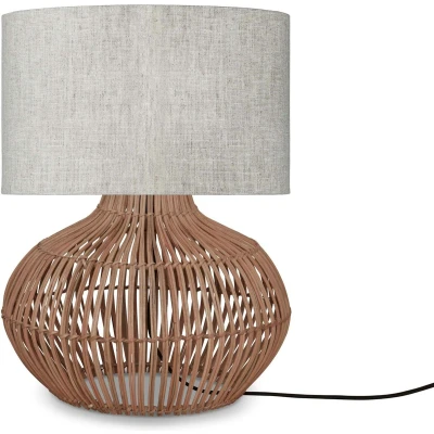 Afbeelding van Good&amp;Mojo Tafellamp Kalahari Rotan Ecolinnen Small Naturel Licht Linnen 32x32x48cm